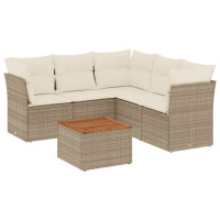 Produktbild för Soffgrupp för trädgården med dynor 6 delar beige konstrotting