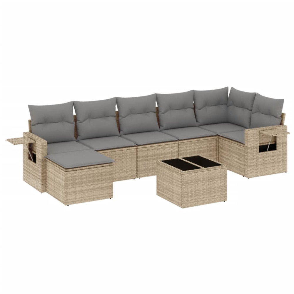 Produktbild för Matgrupp för trädgården med dynor 8 delar beige konstrotting