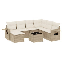 Produktbild för Matgrupp för trädgården med dynor 8 delar beige konstrotting