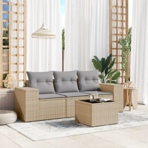 vidaXL Soffgrupp för trädgård med dynor 4 delar beige konstrotting