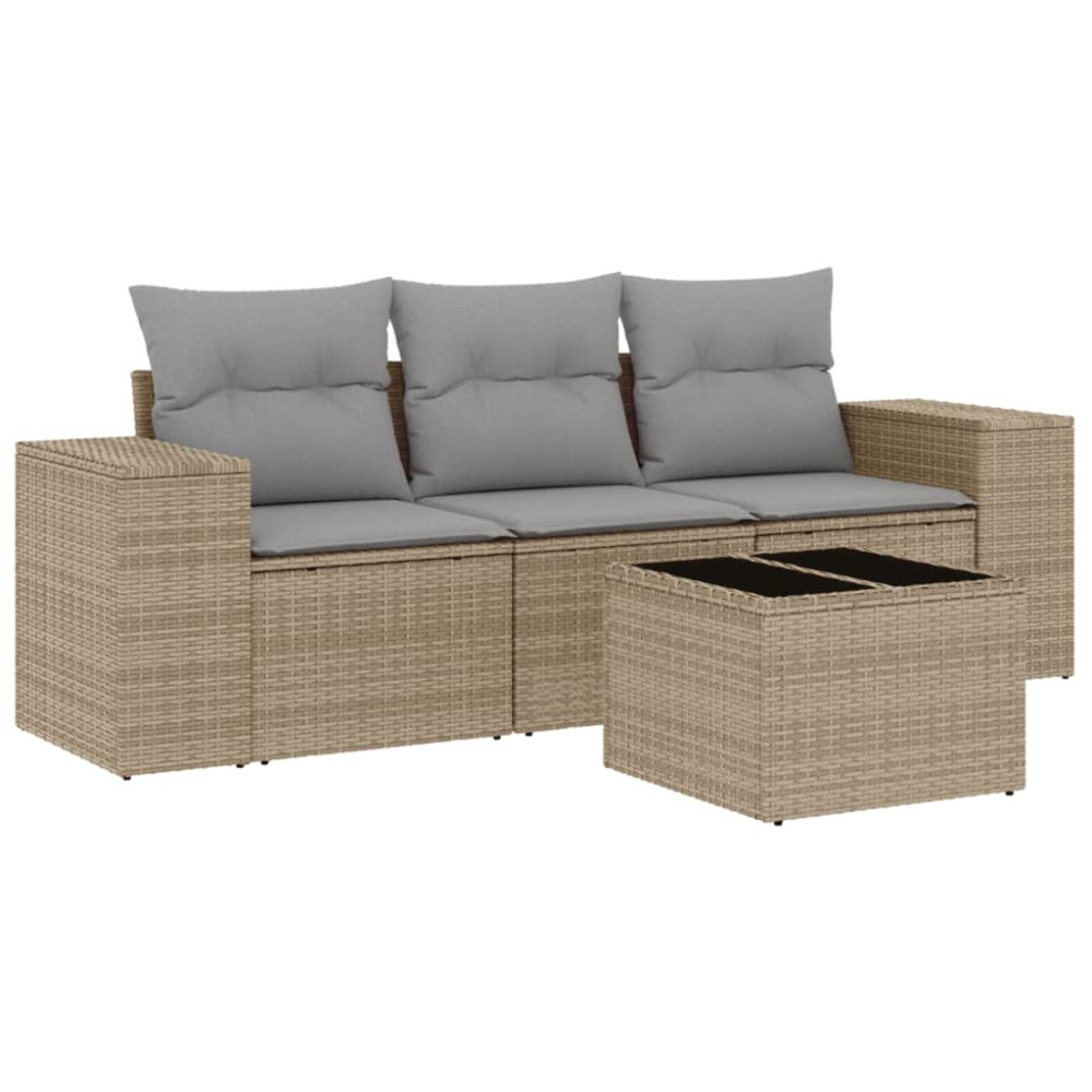 Produktbild för Soffgrupp för trädgård med dynor 4 delar beige konstrotting