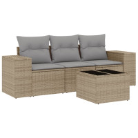 Produktbild för Soffgrupp för trädgård med dynor 4 delar beige konstrotting