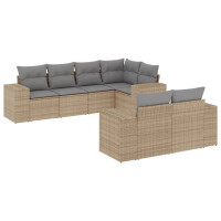 Produktbild för Matgrupp för trädgården med dynor 7 delar beige konstrotting