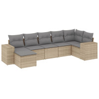 Produktbild för Matgrupp för trädgården med dynor 7 delar beige konstrotting