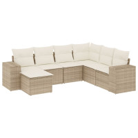 Produktbild för Matgrupp för trädgården med dynor 7 delar beige konstrotting