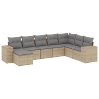 Produktbild för Matgrupp för trädgården med dynor 8 delar beige konstrotting