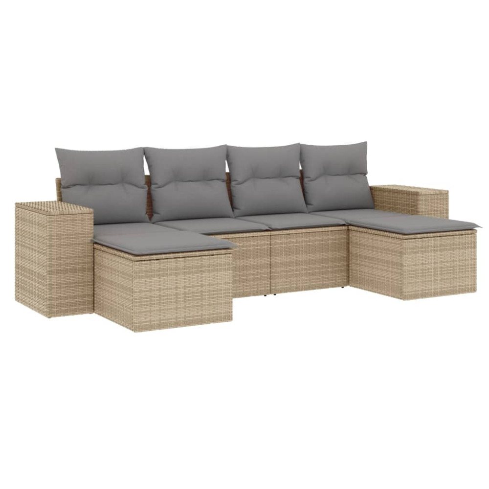 Produktbild för Soffgrupp för trädgården med dynor 6 delar beige konstrotting