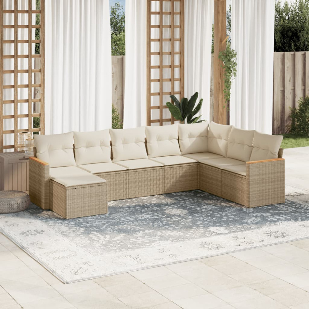 Produktbild för Matgrupp för trädgården med dynor 8 delar beige konstrotting