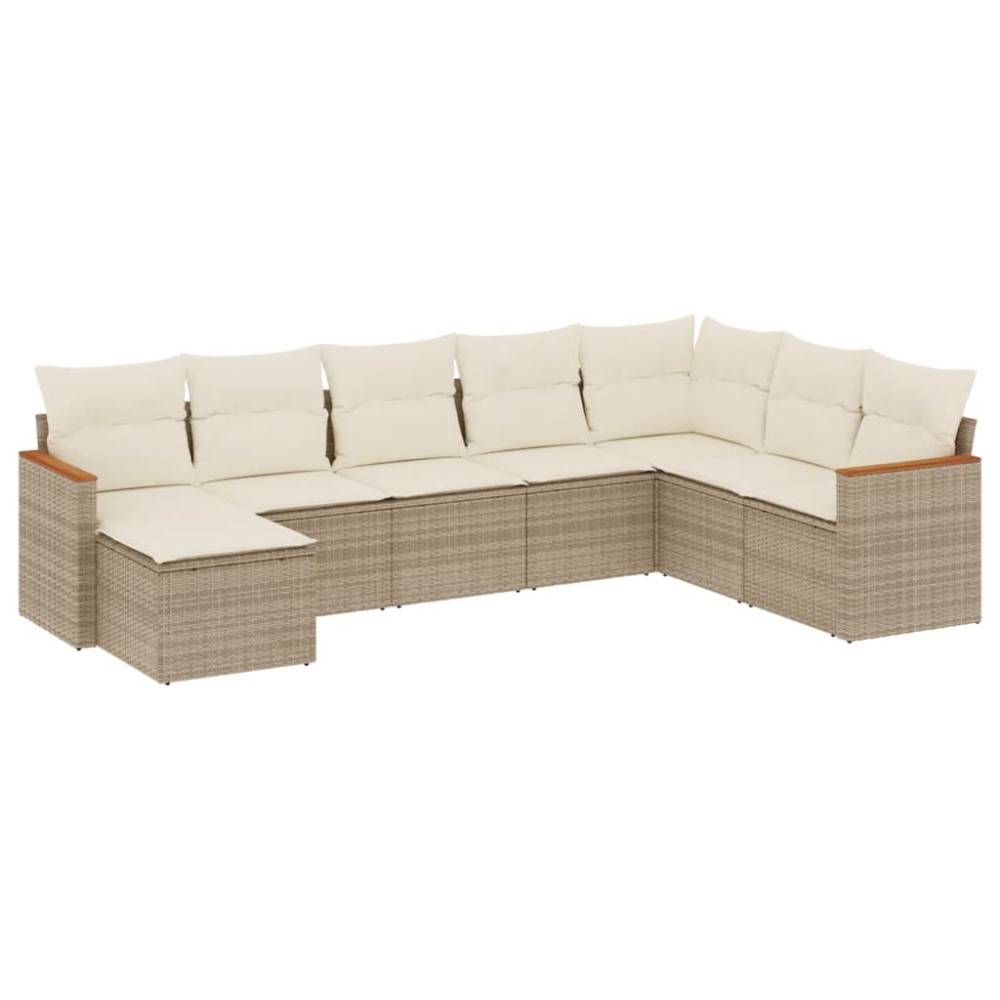 Produktbild för Matgrupp för trädgården med dynor 8 delar beige konstrotting