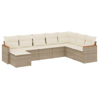 Produktbild för Matgrupp för trädgården med dynor 8 delar beige konstrotting