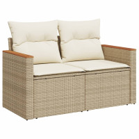 Produktbild för Matgrupp för trädgården med dynor 8 delar beige konstrotting
