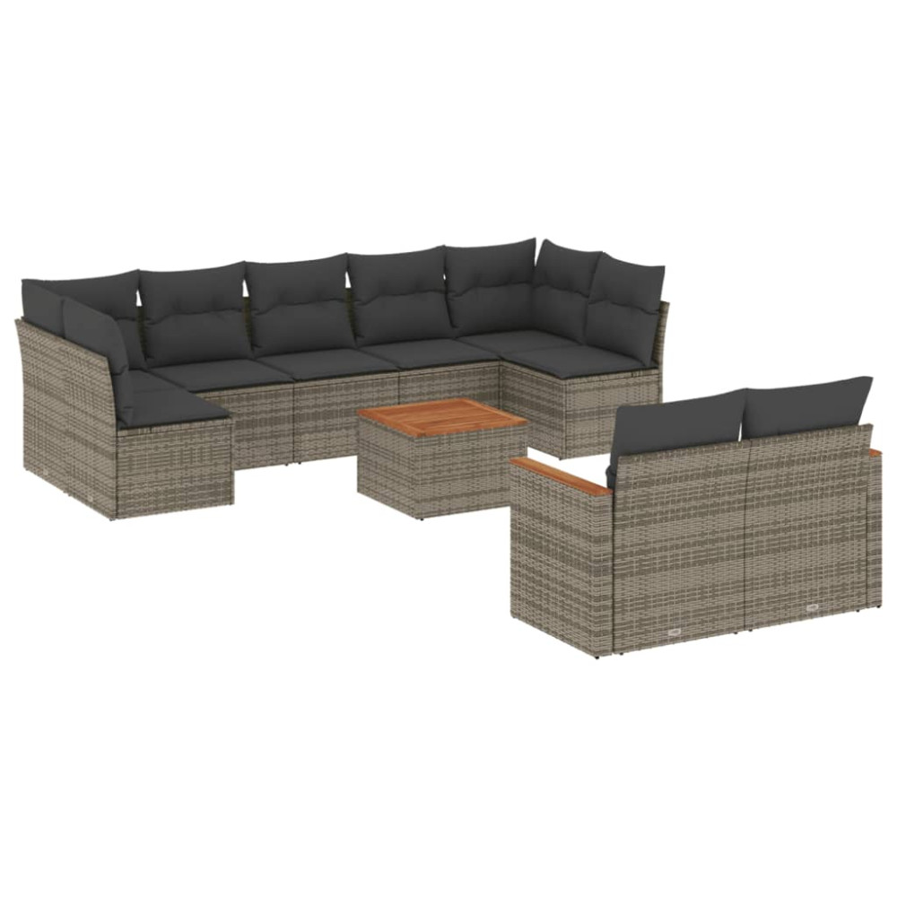 Produktbild för Soffgrupp för trädgården med dynor 10 delar grå konstrotting