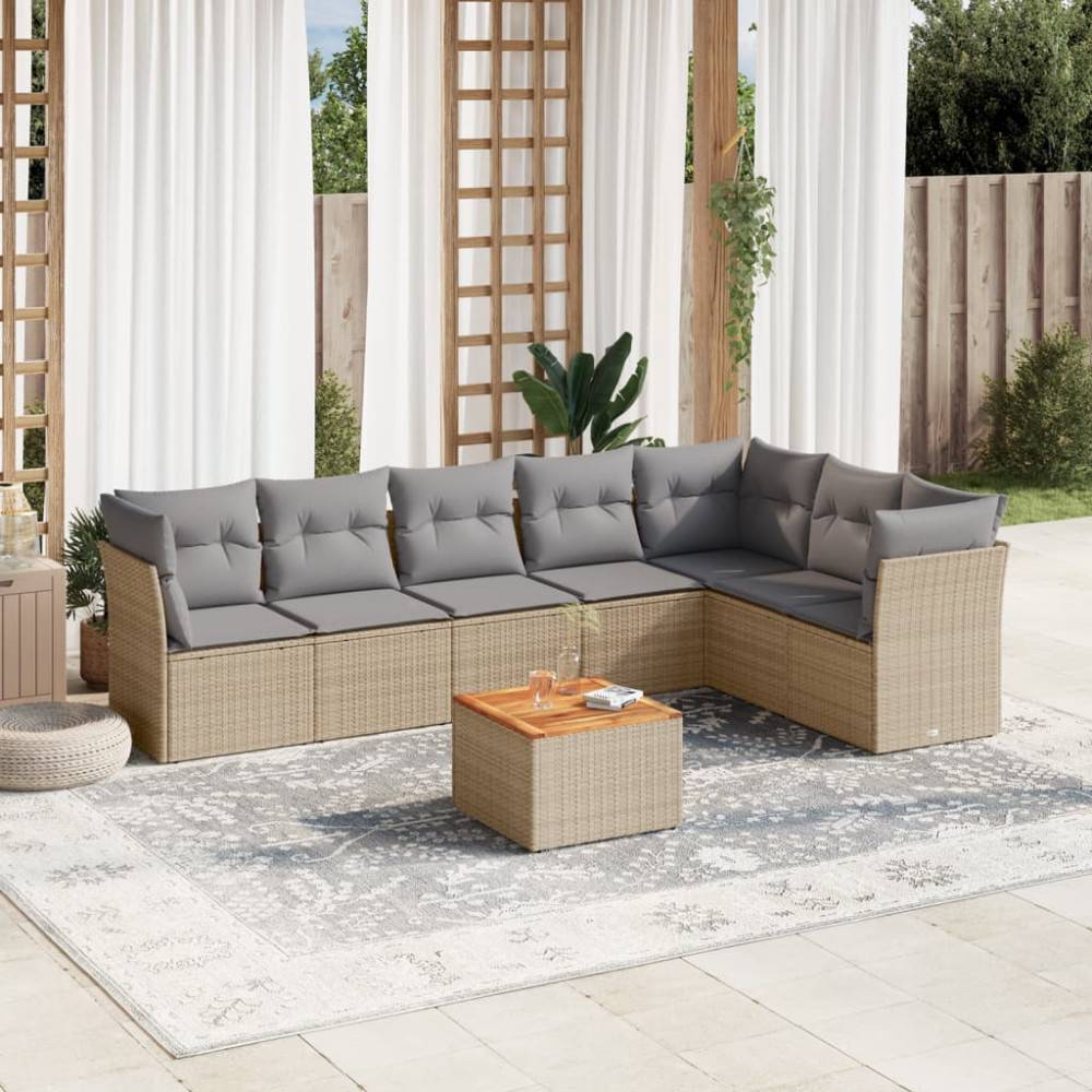 Produktbild för Soffgrupp för trädgård med dynor 8 delar mixbeige konstrotting