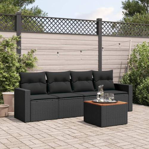 vidaXL Loungegrupp för trädgården med dynor 5 delar svart konstrotting