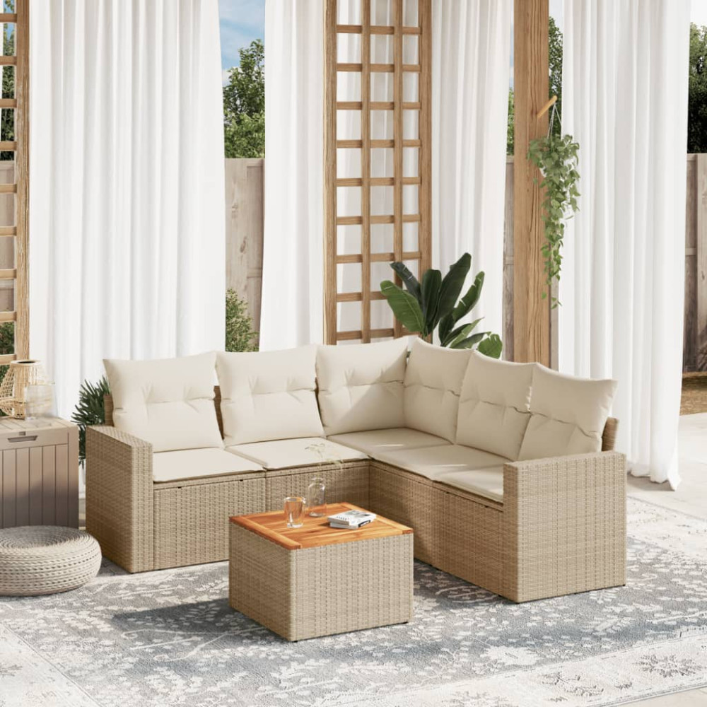 Produktbild för Soffgrupp för trädgården med dynor 6 delar beige konstrotting