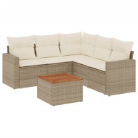 Produktbild för Soffgrupp för trädgården med dynor 6 delar beige konstrotting