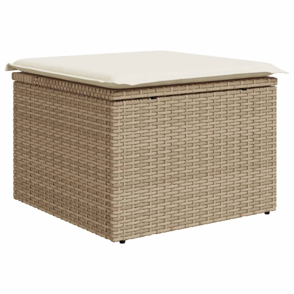 Produktbild för Matgrupp för trädgården med dynor 7 delar beige konstrotting
