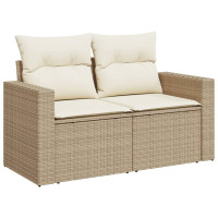 Produktbild för Matgrupp för trädgården med dynor 7 delar beige konstrotting