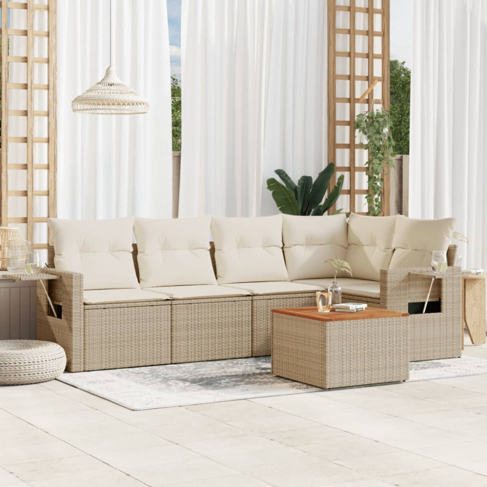 Produktbild för Soffgrupp för trädgården med dynor 6 delar beige konstrotting