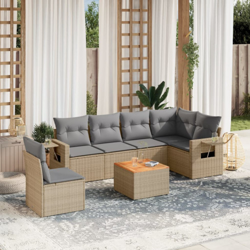 vidaXL Soffgrupp för trädgård med dynor 7 delar mixbeige konstrotting