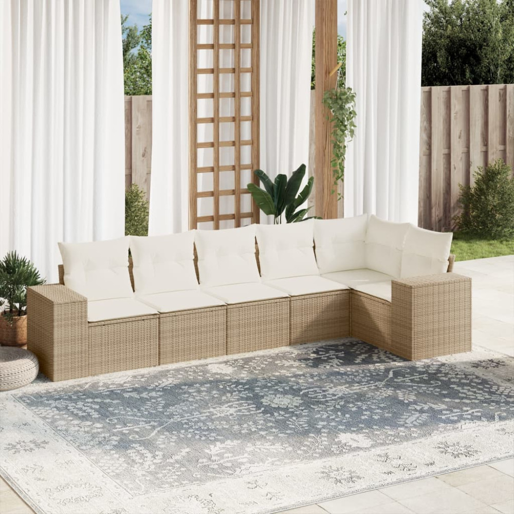 Produktbild för Soffgrupp för trädgården med dynor 6 delar beige konstrotting