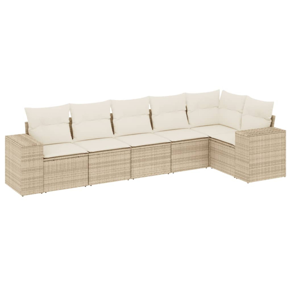 Produktbild för Soffgrupp för trädgården med dynor 6 delar beige konstrotting
