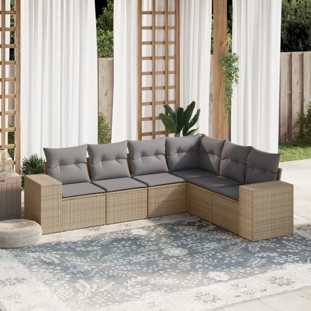 Produktbild för Soffgrupp för trädgården med dynor 6 delar beige konstrotting