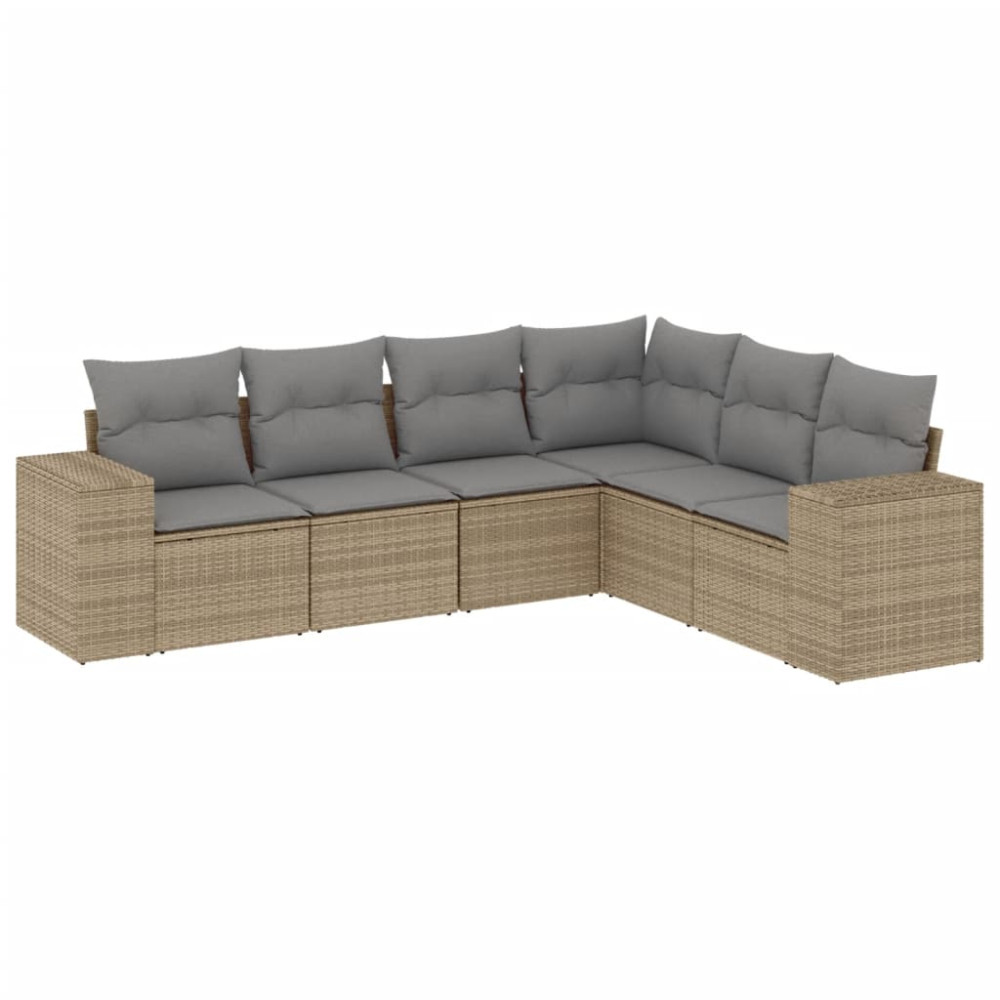 Produktbild för Soffgrupp för trädgården med dynor 6 delar beige konstrotting