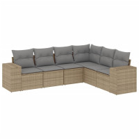 Produktbild för Soffgrupp för trädgården med dynor 6 delar beige konstrotting