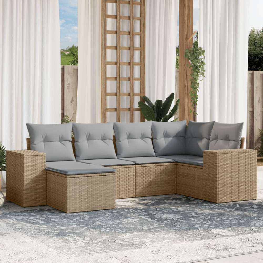 Produktbild för Soffgrupp för trädgården med dynor 6 delar beige konstrotting