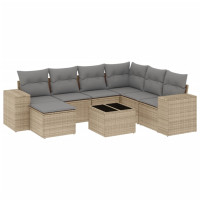 Produktbild för Matgrupp för trädgården med dynor 8 delar beige konstrotting
