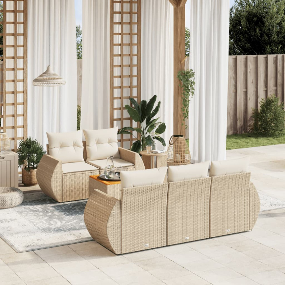 Produktbild för Soffgrupp för trädgården med dynor 6 delar beige konstrotting