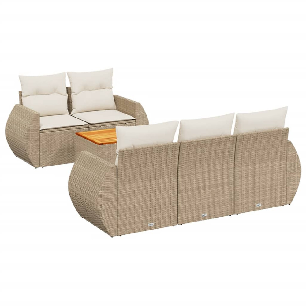 Produktbild för Soffgrupp för trädgården med dynor 6 delar beige konstrotting