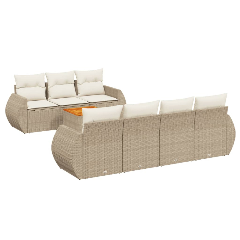 Produktbild för Matgrupp för trädgården med dynor 8 delar beige konstrotting