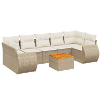 Produktbild för Matgrupp för trädgården med dynor 8 delar beige konstrotting