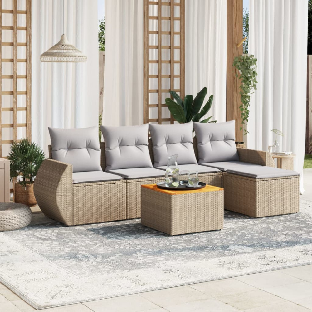 Produktbild för Soffgrupp för trädgården med dynor 6 delar beige konstrotting