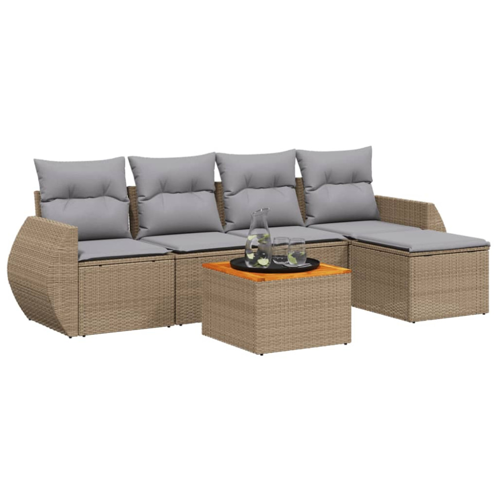 Produktbild för Soffgrupp för trädgården med dynor 6 delar beige konstrotting