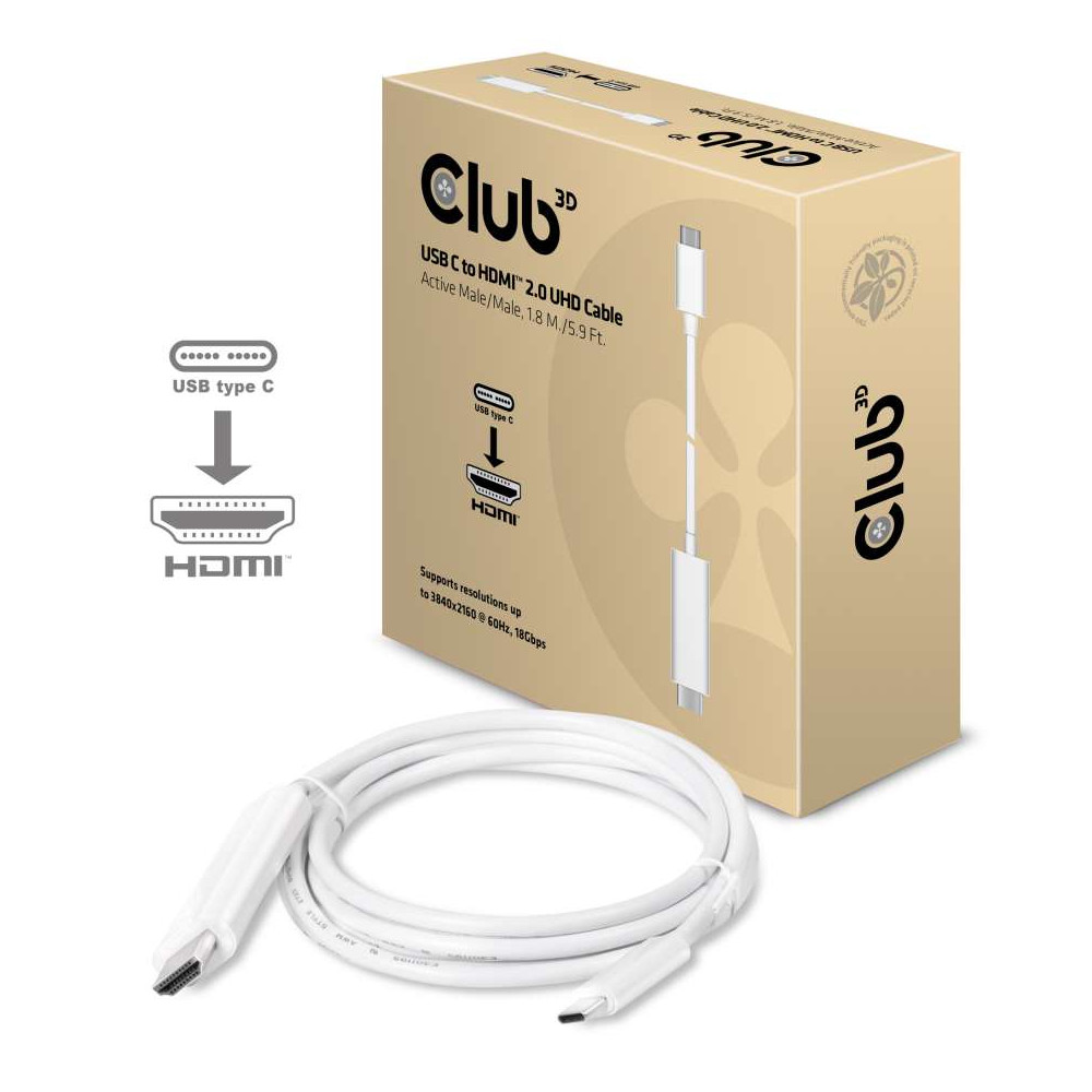 Produktbild för CLUB3D USB C to HDMI™ 2.0 UHD Cable Active 1.8 M./5.9 Ft.