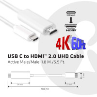 Produktbild för CLUB3D USB C to HDMI™ 2.0 UHD Cable Active 1.8 M./5.9 Ft.
