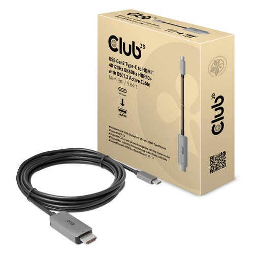 Club 3D CLUB3D CAC-1587 kabelomvandlare (hane/hona) USB Gen2 Type-C HDMI Typ A (standard) Svart