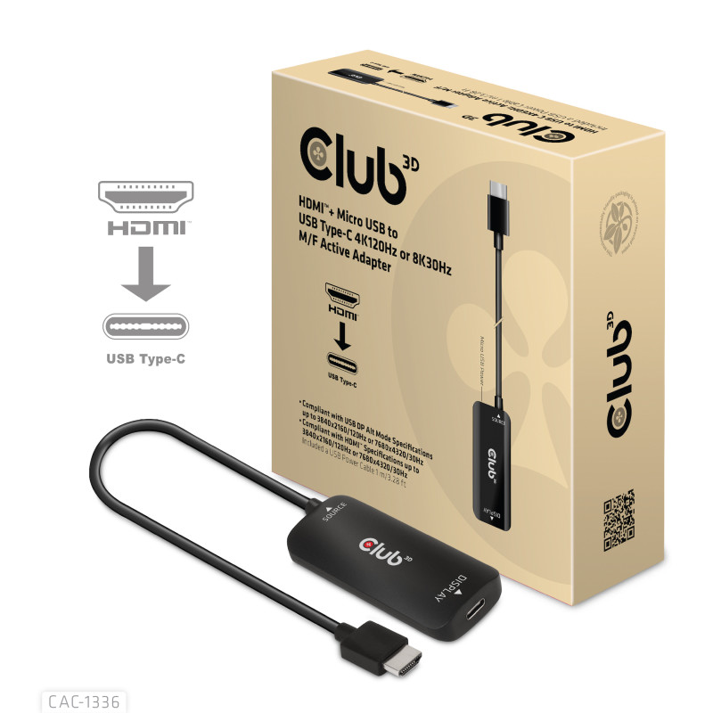 Produktbild för CLUB3D CAC-1336 videokabeladapter 1 m HDMI + USB USB Type-C Svart