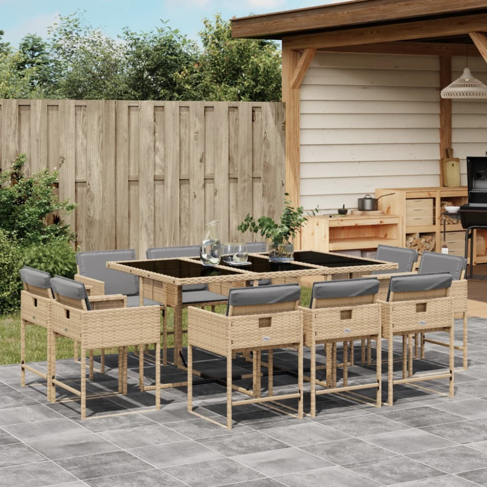 Produktbild för Matgrupp för trädgården med dynor 11delar mixbeige konstrotting