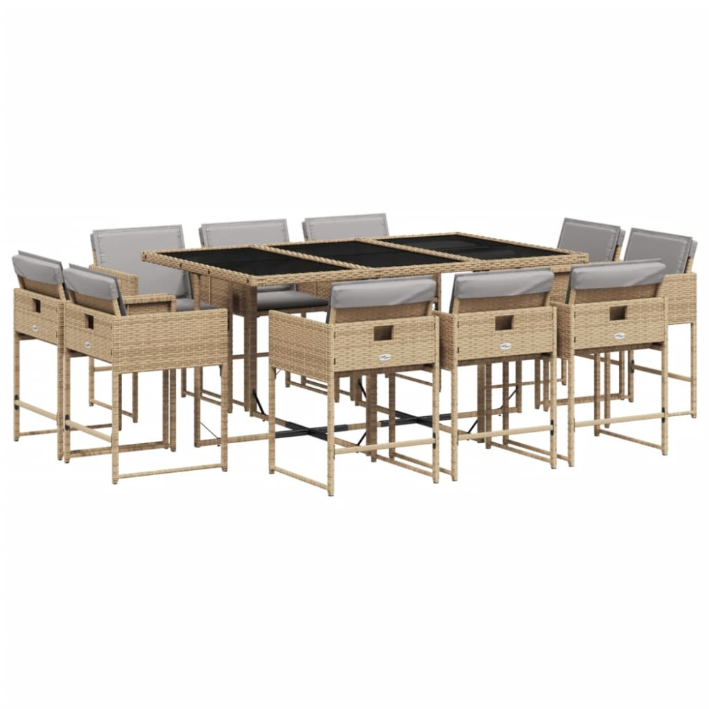 Produktbild för Matgrupp för trädgården med dynor 11delar mixbeige konstrotting