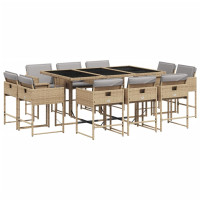 Produktbild för Matgrupp för trädgården med dynor 11delar mixbeige konstrotting