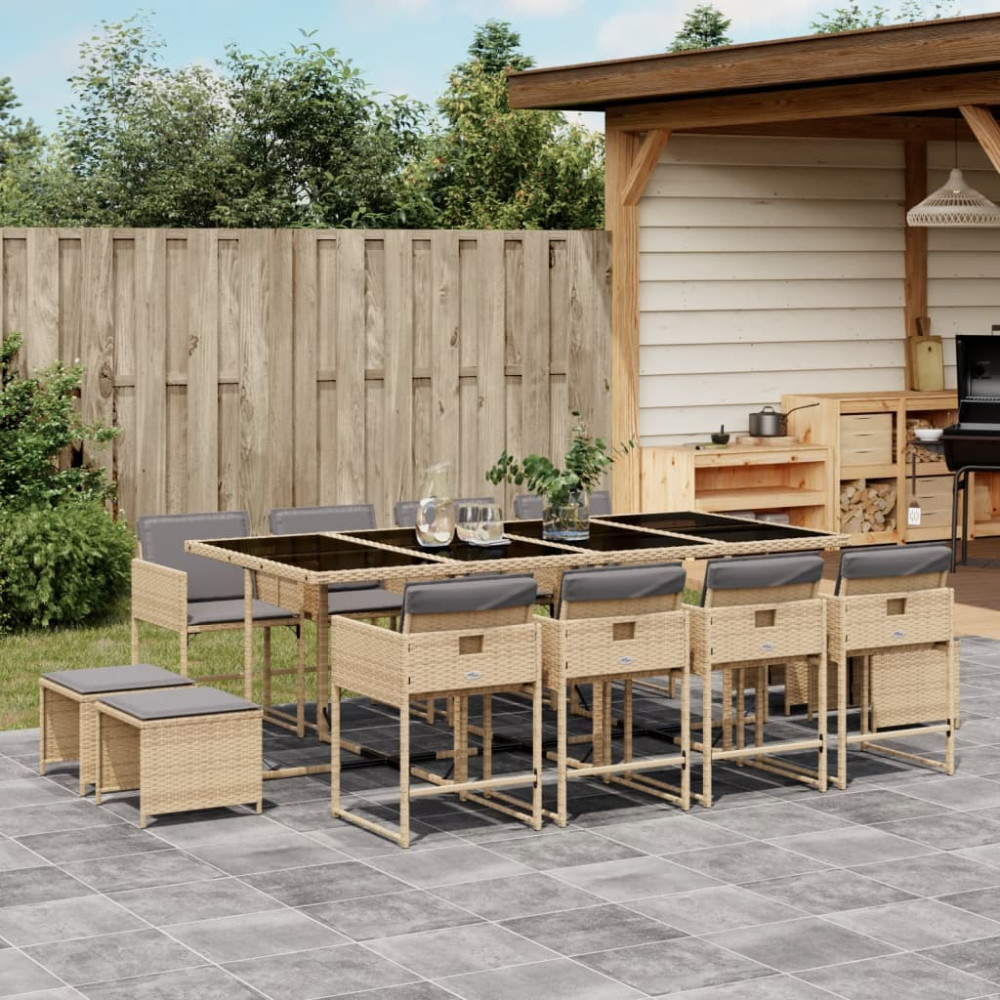 Produktbild för Matgrupp för trädgården med dynor 13delar mixbeige konstrotting
