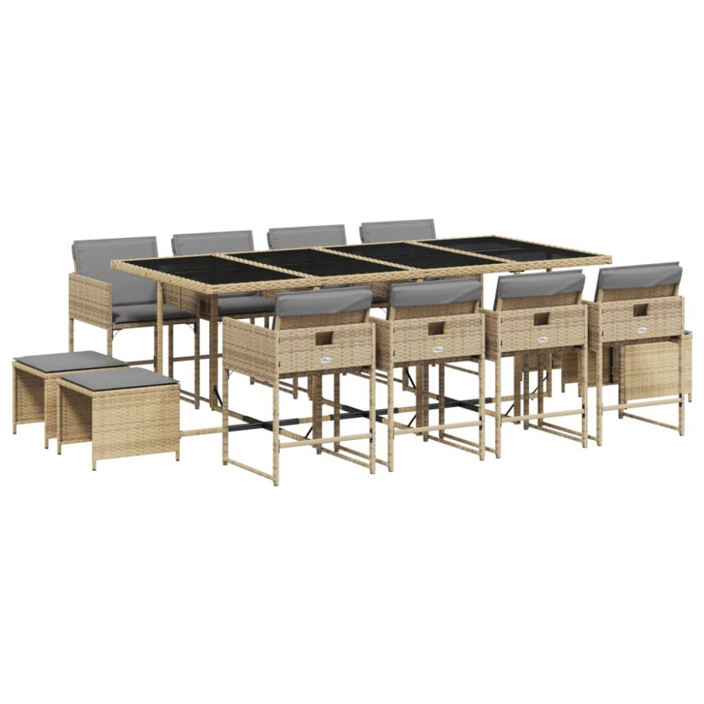 Produktbild för Matgrupp för trädgården med dynor 13delar mixbeige konstrotting