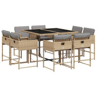Produktbild för Matgrupp för trädgården med dynor 9 delar mixbeige konstrotting