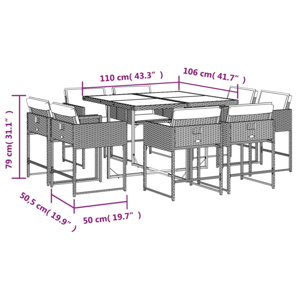 Produktbild för Matgrupp för trädgården med dynor 9 delar mixbeige konstrotting