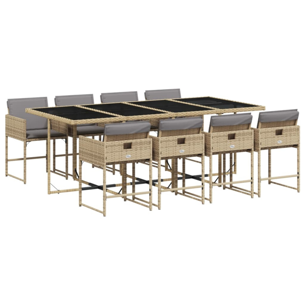 Produktbild för Matgrupp för trädgården med dynor 9 delar mixbeige konstrotting