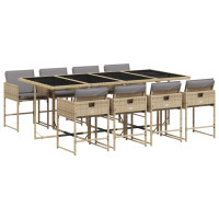 Produktbild för Matgrupp för trädgården med dynor 9 delar mixbeige konstrotting